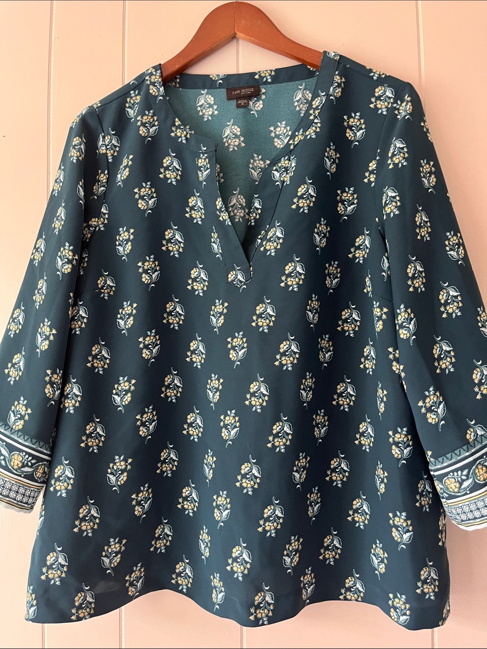 LOFT Teal Floral V-Neck Tunic Top